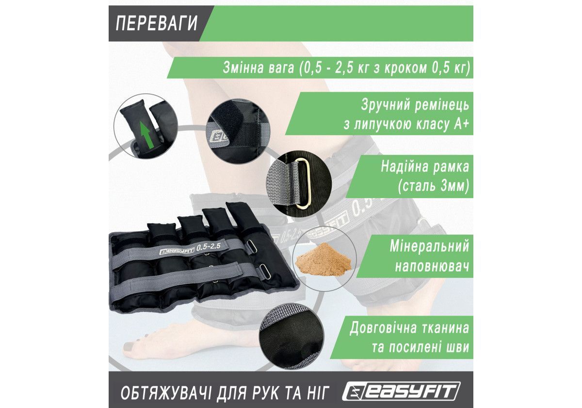 Обтяжувачі для ніг та рук EasyFit набірні 0,5-2,5 кг (пара) 2827709516 фото