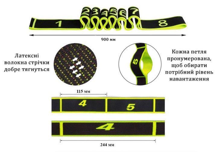 Еспандер стрічка EasyFit з петлями для тренувань жовтий (EASY) 1813 фото