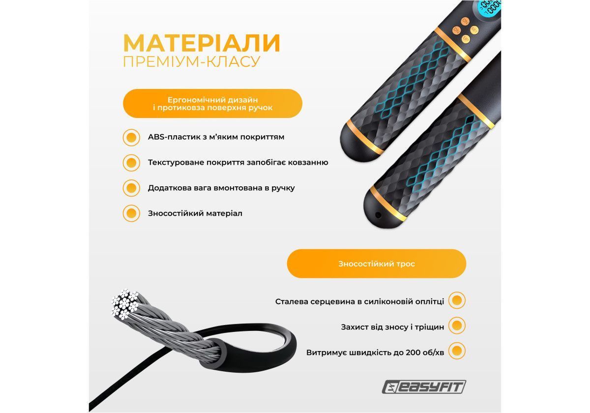 Розумна скакалка EasyFit SmartRope 3 м з утяжнювачами (бездротова) 2865209671 фото