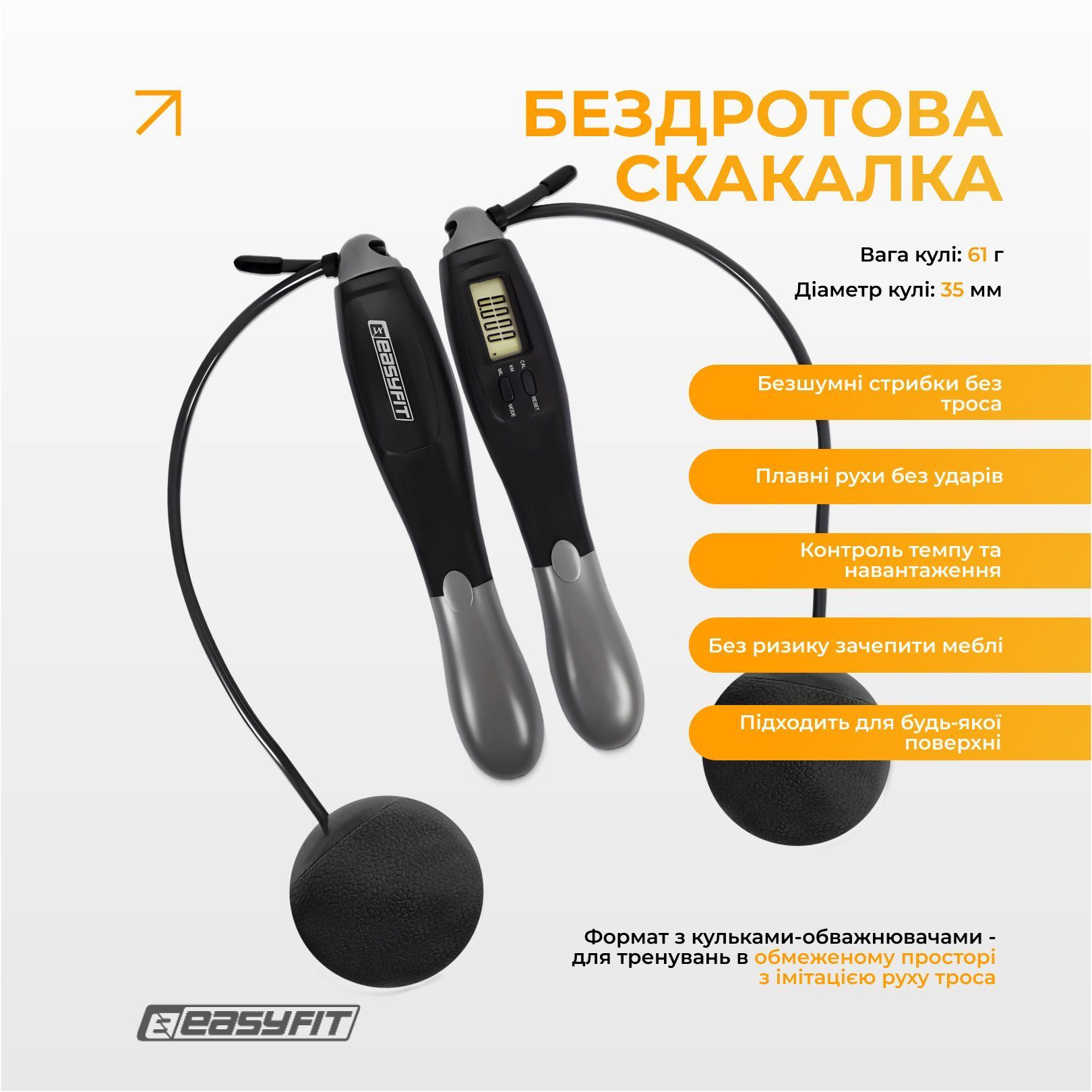 Скакалка з лічильником EasyFit TwinRope швидкісна 2,8 м чорна-сіра 2057 фото